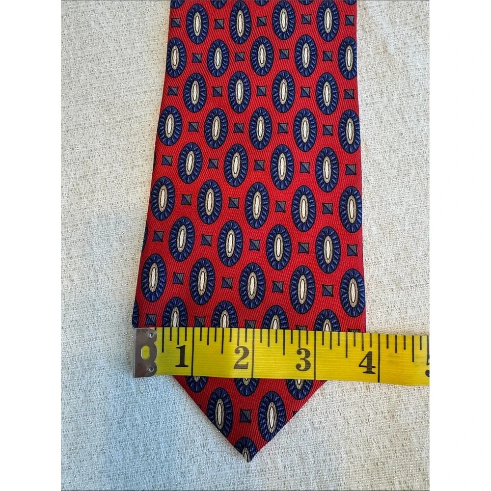 JZ Richards Mens‎ Red Geometric Silk Handmade Necktie USA Made Medallion Tie